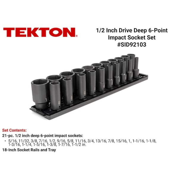 1/2 in. Drive Deep 6-Point Impact Socket Set, (21-Piece) (5/16 - 1-1/2 in.) with Rails