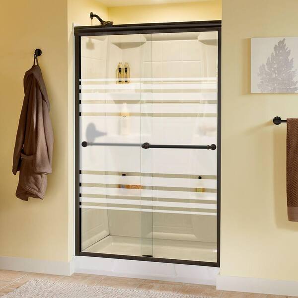 Delta Silverton 48 in. x 70 in. Semi-Frameless Traditional Sliding Shower Door in Bronze with Transition Glass