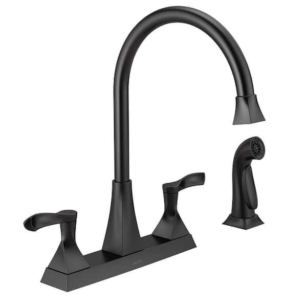 Delta Everly Double Handle Standard Kitchen Faucet with Spray in Matte Black