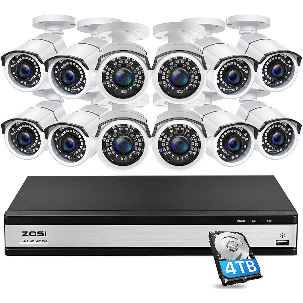 16-Channel 1080p 4TB DVR Security Camera System with 12 Wired Bullet Cameras -  ZOSI, 16CK-261W12S-40