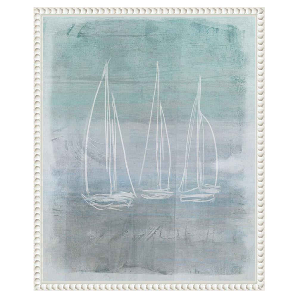 Nautical Beaded Framed Abstract Sailboat Canvas Art
