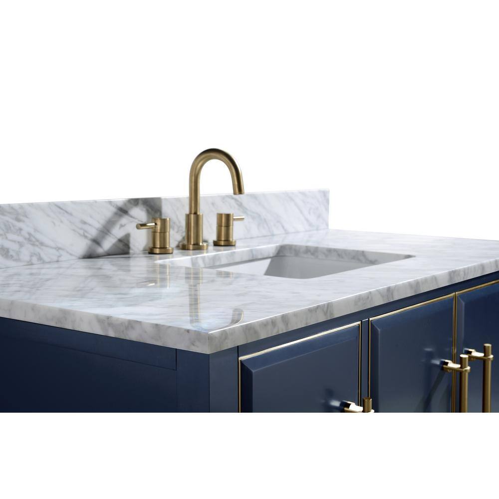 Navy Blue and Gold 48" Solid Wood Vanity with Marble Top