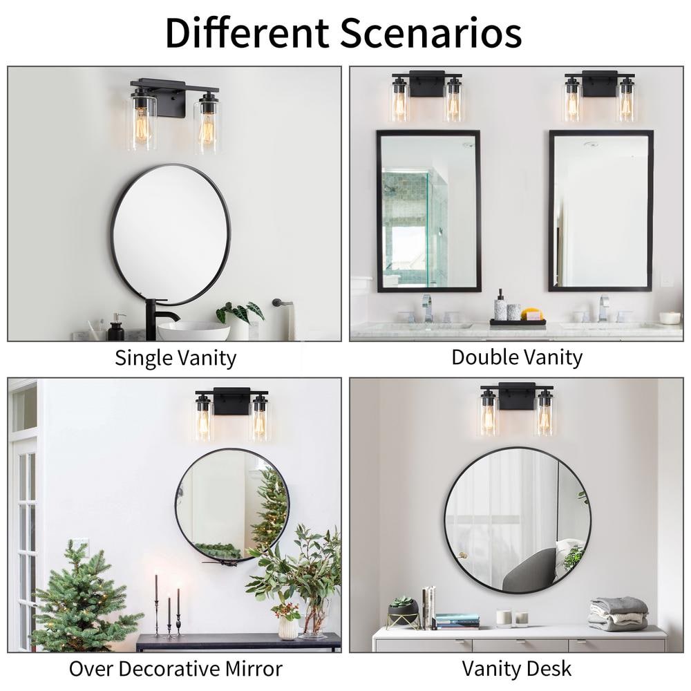 Black Steel 2-Light Dimmable Cylinder Vanity Light