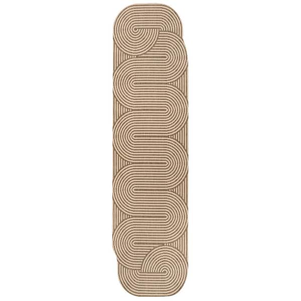 Margot Modern Geometric Arch Stripe Beige/Brown 2 ft. x 8 ft. Indoor/Outdoor Shaped Runner Rug