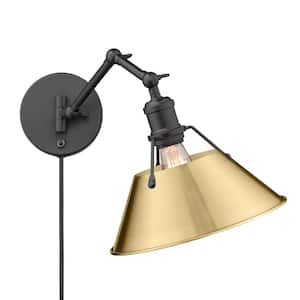 Orwell 10 in. 1-Light Matte Black and Brushed Champagne Bronze Plug-In or Hardwired Swing Arm for Bedroom and Foyer