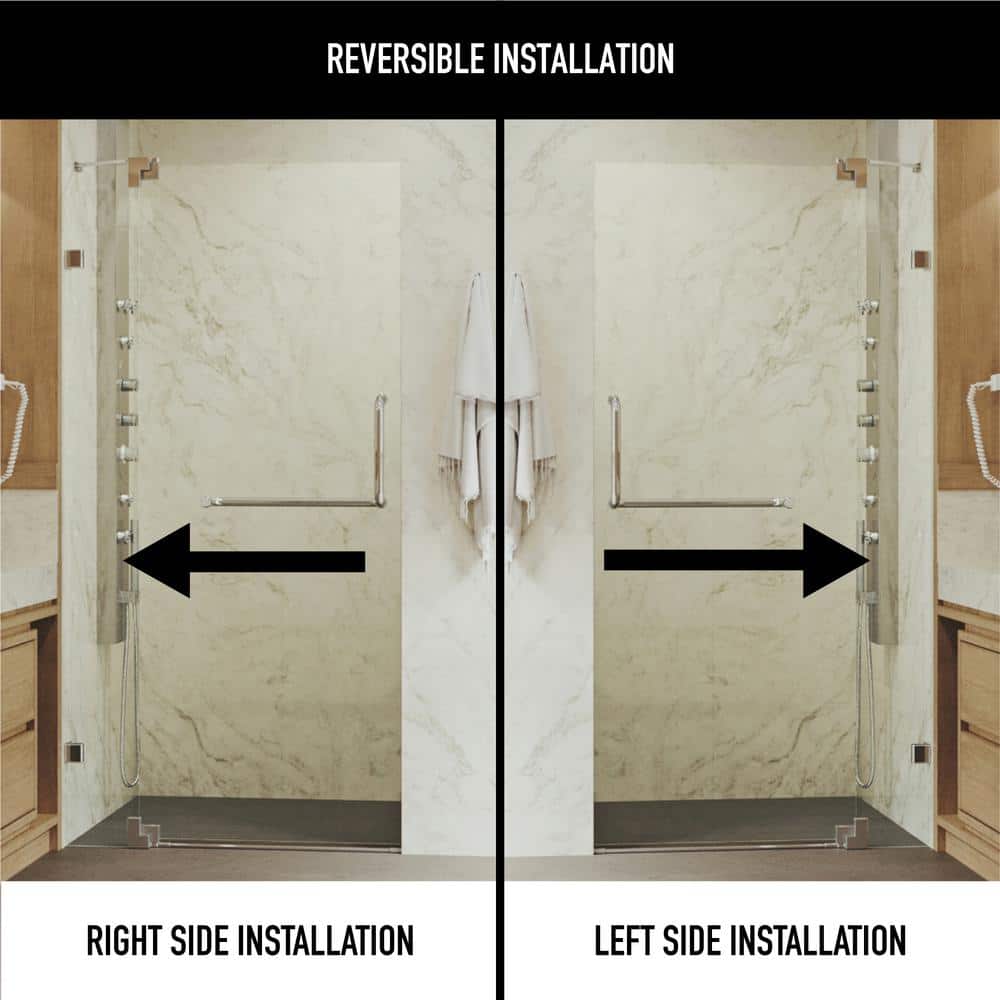 Pirouette 48" Frameless Clear Glass Pivot Shower Kit with Black Hardware