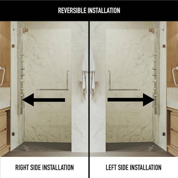 Pirouette 36 to 42 in. x 72 in. Frameless Pivot Shower Door in Chrome with Clear Glass and Handle Pirouette 36 to 42 in. x 72 in. Frameless Pivot Shower Door in Chrome with Clear Glass and Handle