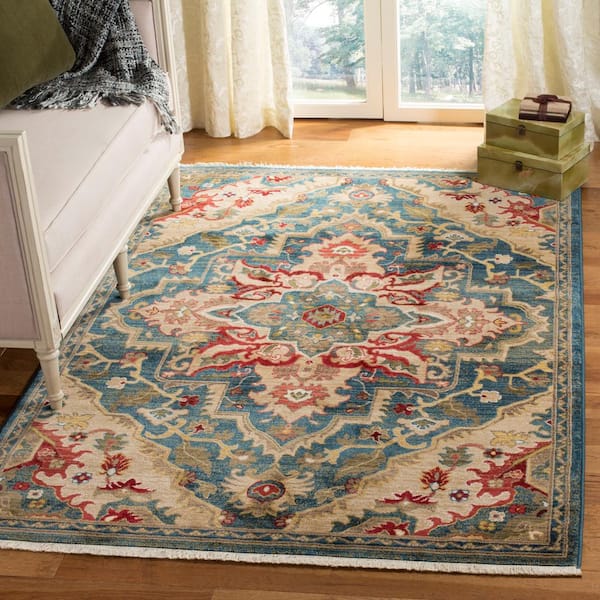 Kashan 7 ft. x 9 ft. Blue/Beige Border Area Rug