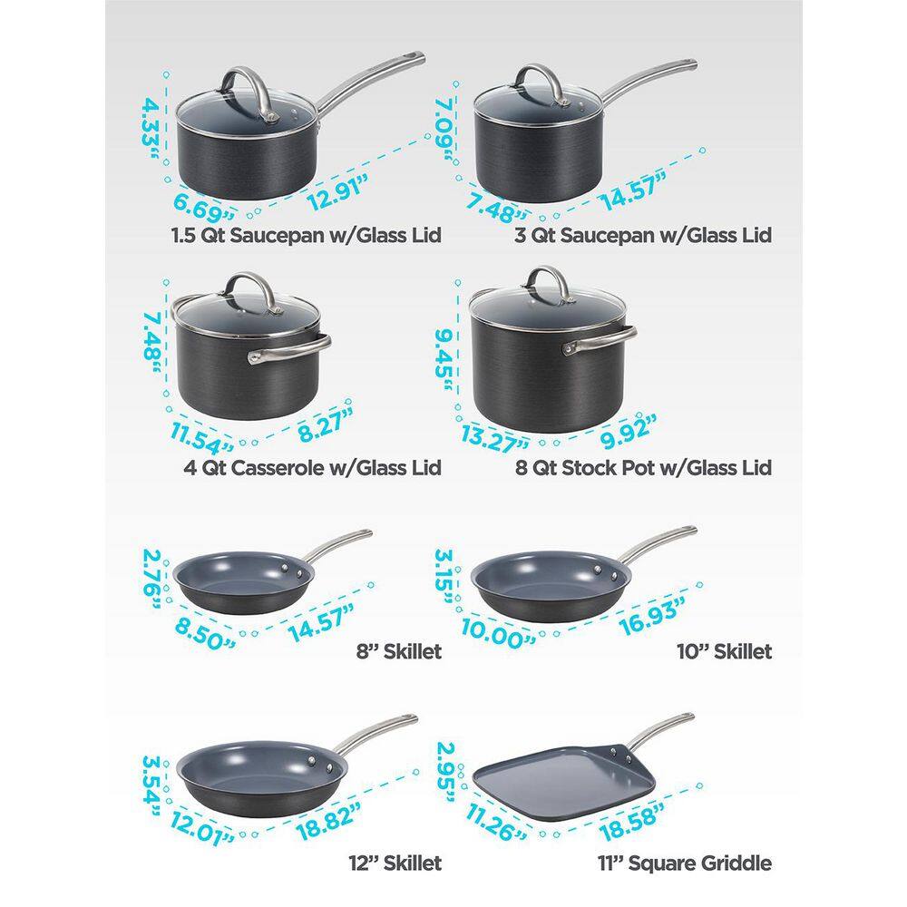 12-Piece Dark Gray Ceramic Non-Stick Aluminum Cookware Set