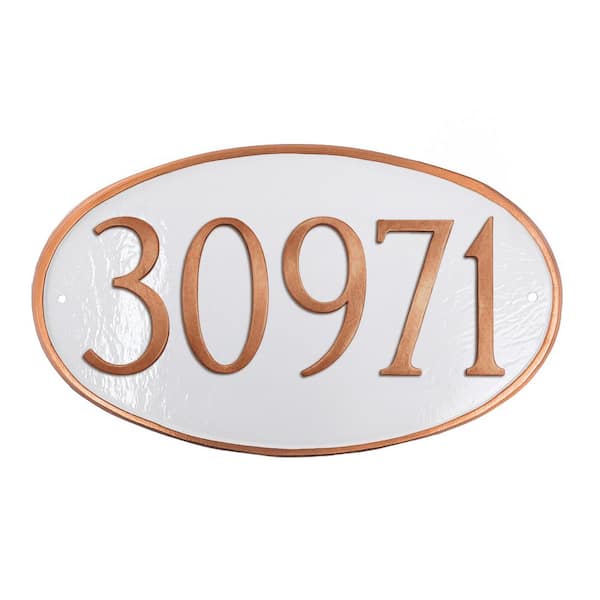 Classic Oval Small Address Sign Plaque - White/Copper