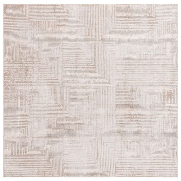 Eternal 7 ft. x 7 ft. Ivory/Beige Geometric Distressed Square Area Rug