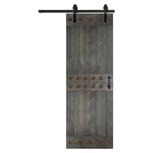 Mid-Century Style 30 in. x 84 in. Carbon Gray DIY Knotty Pine Wood Sliding Barn Door with Hardware Kit