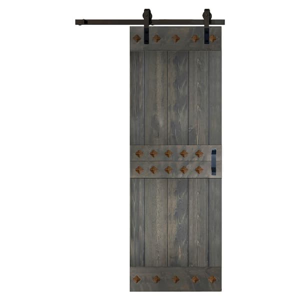 ISLIFE Mid-Century Style 30 in. x 84 in. Carbon Gray DIY Knotty Pine Wood Sliding Barn Door with Hardware Kit