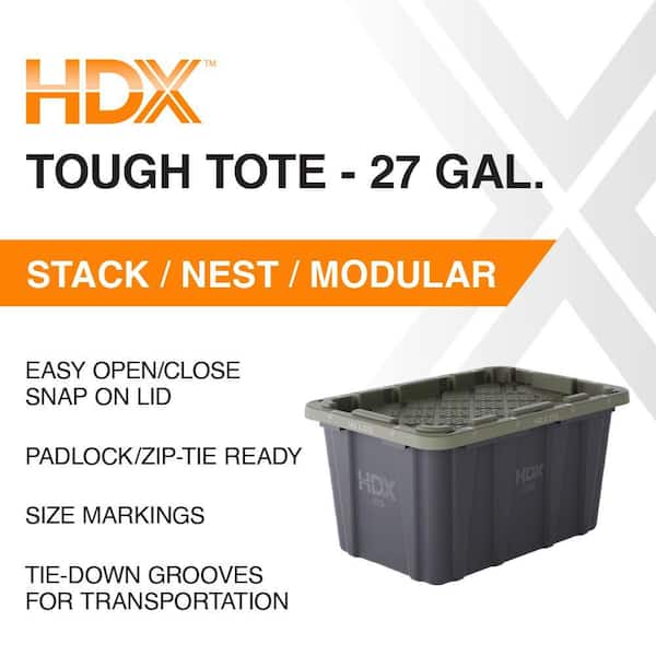 27 gal. Tough Storage Tote in Black and Army Green