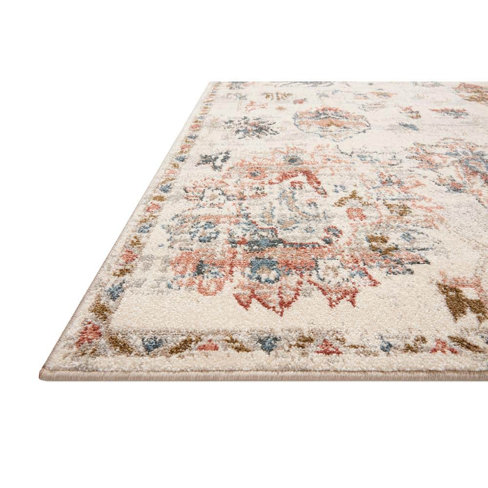 Ivory and Multicolor Round Synthetic Stain-Resistant Area Rug