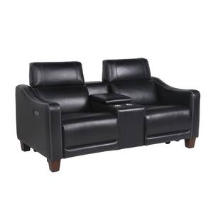 Giorno 71 in. Black Leather 2-Seater Loveseat with Power Recline and Console with Storage
