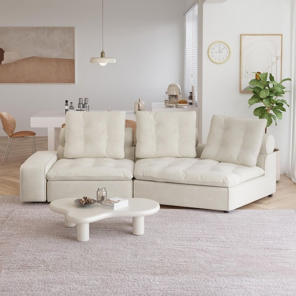 J&E Home 125.7 in. W Square Arm 2-piece Velvet Modular Free Combination Modern Sectional Sofa in. Beige