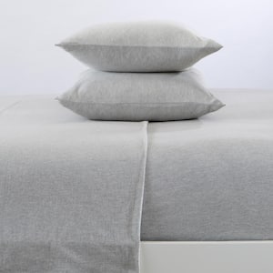 Ultra Soft 4-Piece Light Grey Cotton Jersey Queen Knit Sheet Set