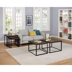 Arcadia 2-Piece 28 in. Antiqued Mocha/Black Medium Square Wood Coffee Table Set with Nesting Tables