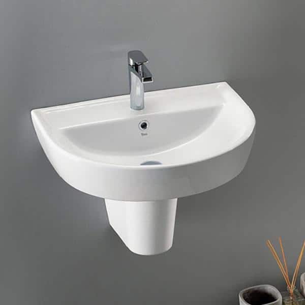 Bella White Ceramic Wall Mounted Bathroom Sink with One Hole