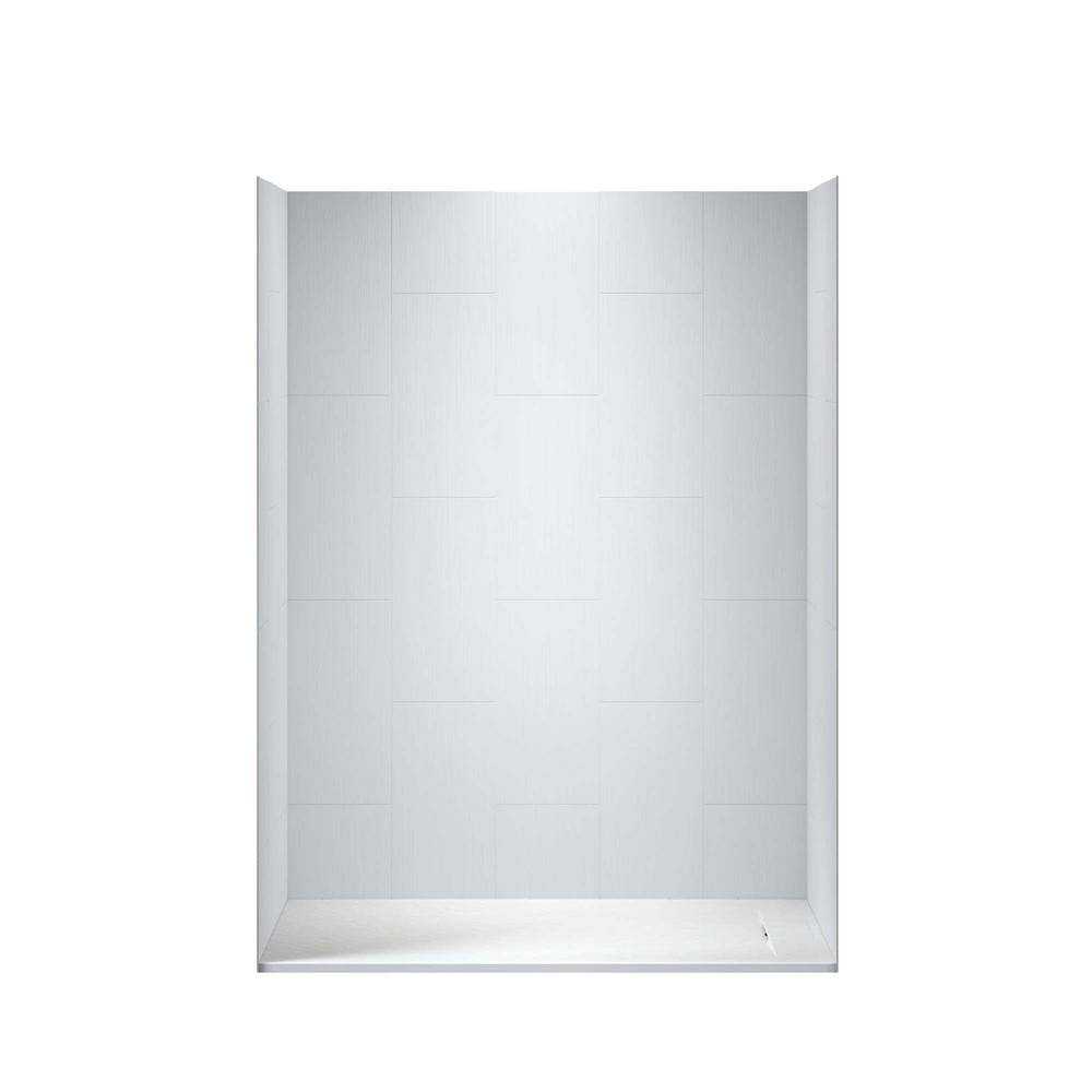White Textured Solid Surface Alcove Shower Kit with Brushed Nickel Trim