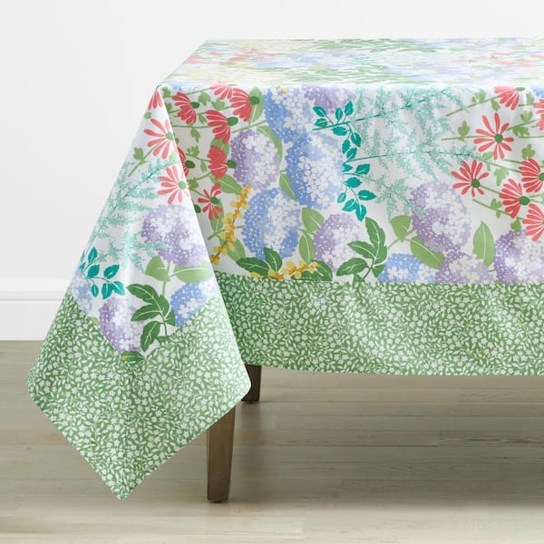 The Company Store Floral Blossom Tabletop 70 in W x 90 in L Green Floral Cotton Tablecloth