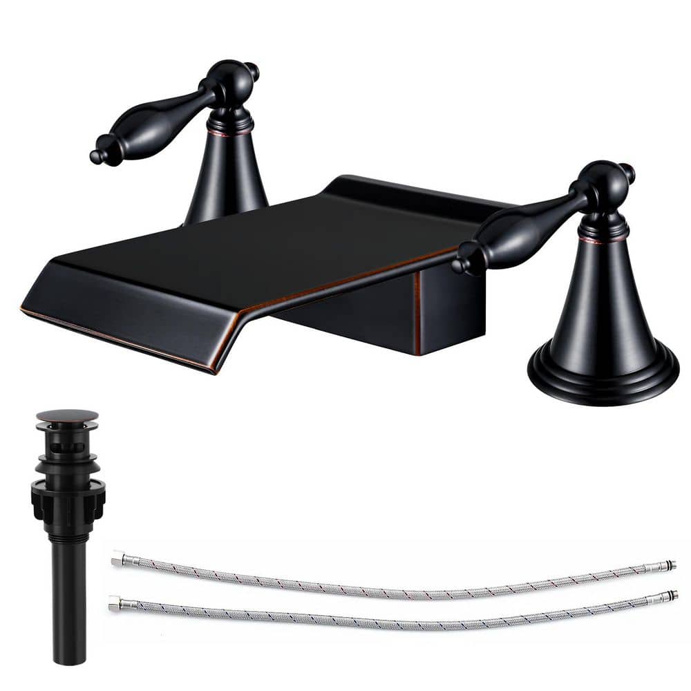 2 Handles 8 in. Widespread Bathroom Faucet 3-Hole Bathroom Sink Faucet With Pop-up Drain in Oil Rubbed Bronze price history on PriceWatchPro