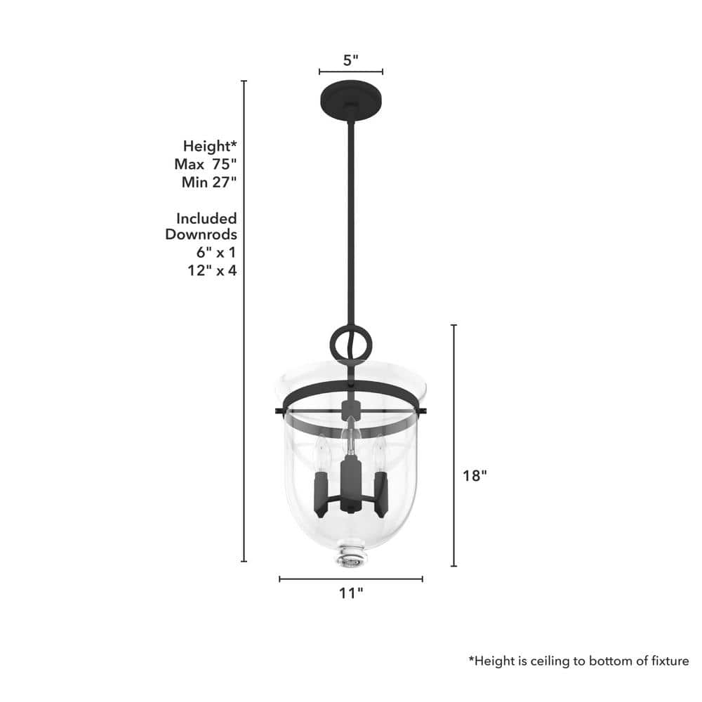 Black Glass 18" LED Pendant Light