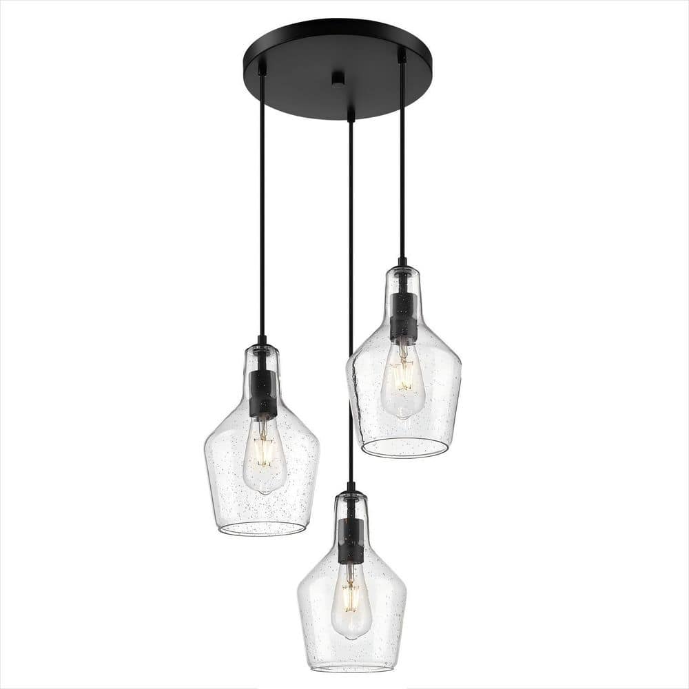 60-Watt 3-Light Black Mini Pendant Light with Clear Seeded Glass Shade and No Bulbs Included price history on PriceWatchPro