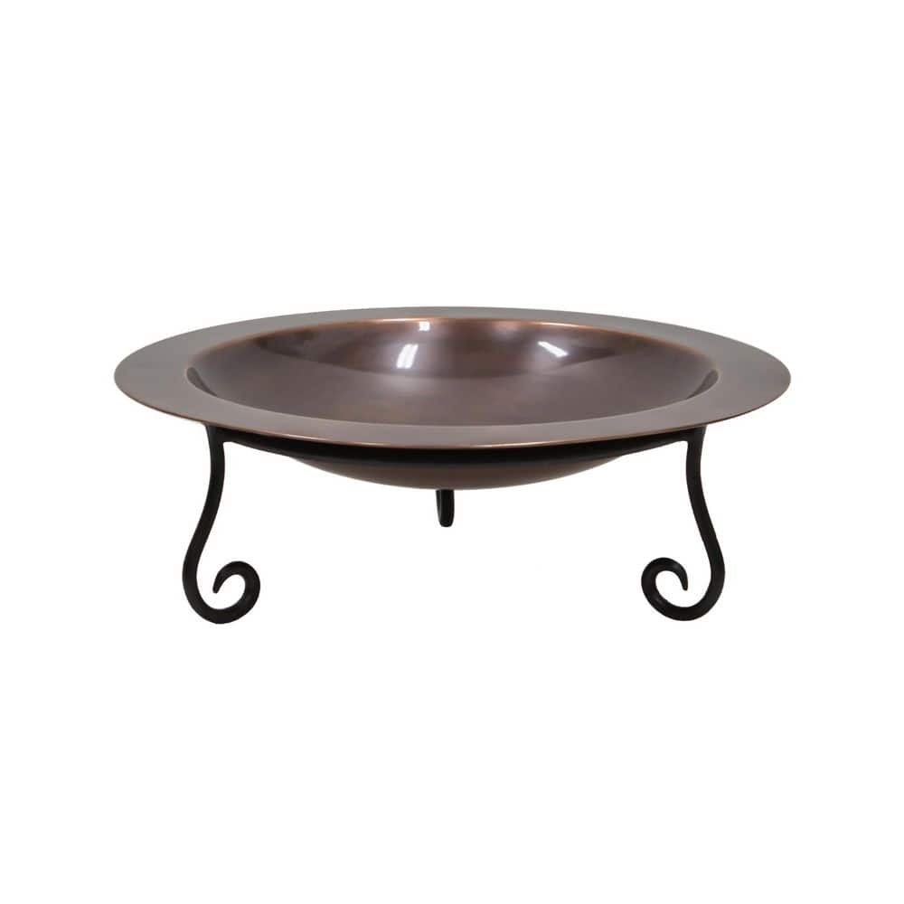 18 in. Dia. Round Antique Finished Brass Classic Copper Birdbath w/Short Black Wrought Iron Stand price history on PriceWatchPro