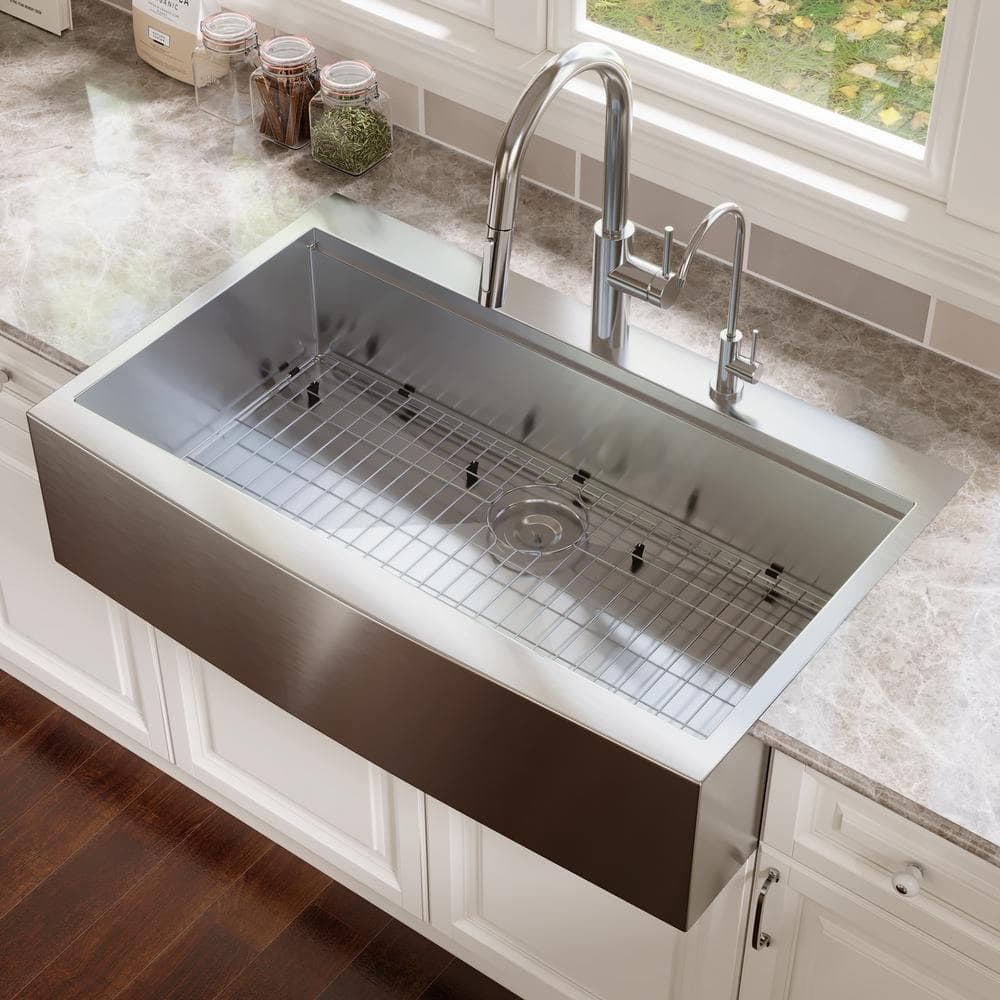 36" Stainless Steel Farmhouse Single Bowl Workstation Sink