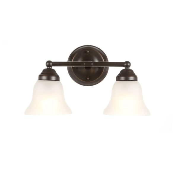 Hampton Bay Ashhurst 2-Light Oil Rubbed Bronze Vanity Light with Frosted Glass Shades