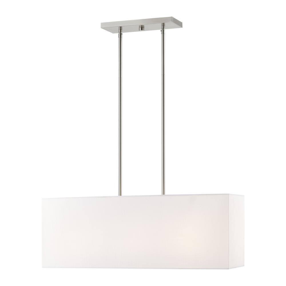 Summit Brushed Nickel 3-Light Linear Chandelier with Off-White Shade