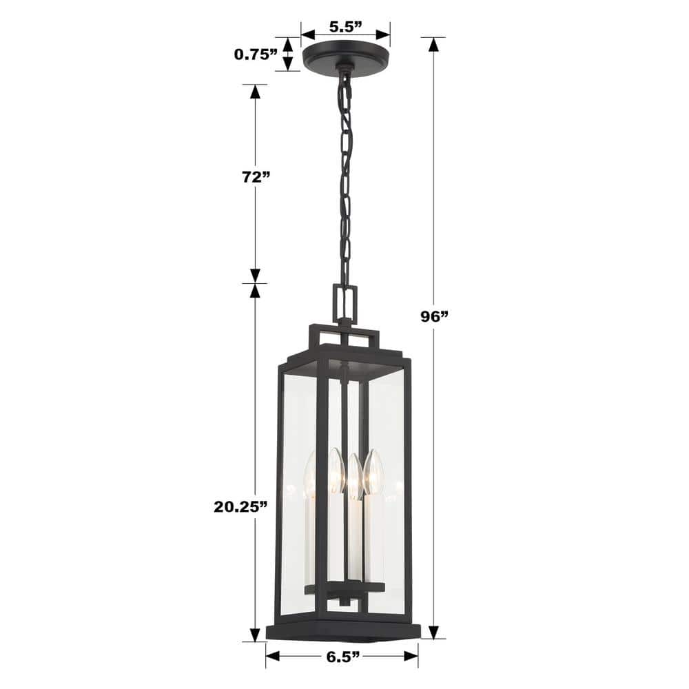 Aspen Matte Black Glass 4-Light Outdoor Pendant