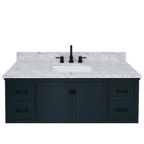49 in. W x 22 in D Marble White Rectangular Single Sink Vanity Top in White