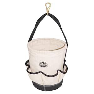 12 in. 6-Pocket Utility Tapered Ripstop Canvas Tool Bucket with Leather Bottom