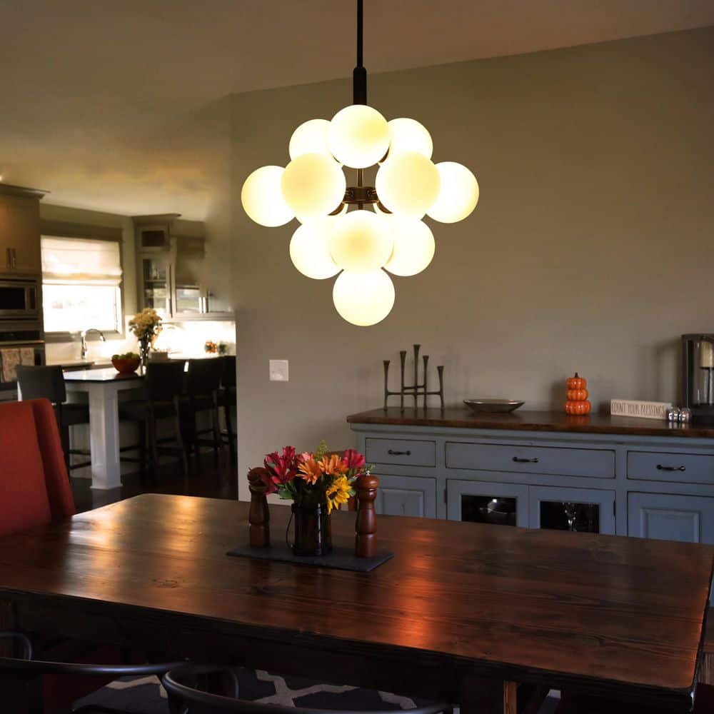 13-Light Black Mid Century Milk White Globe Glass Shade Pendant Light Height Adjustable Chandelier for Dining Room price history on PriceWatchPro