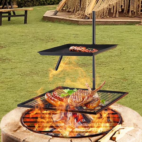 Grill Grate 24 in. x 24 in. Single Layer Open Fire Heavy-Duty Steel  Campfire Swivel Grill with Heat Dissipation Handle