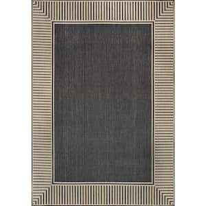 Asha Simple Border Dark Grey Doormat 3 ft. 6 in. x 5 ft. Indoor/Outdoor Patio Area Rug