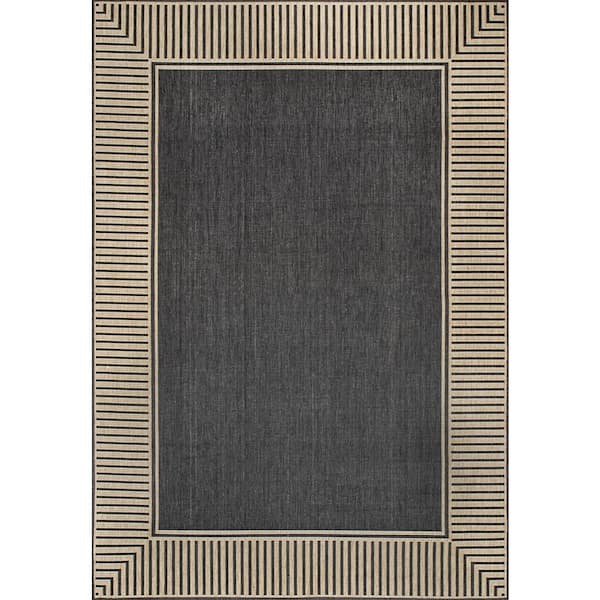 nuLOOM Asha Simple Border Dark Grey 6 ft. 7 in. x 9 ft. Indoor/Outdoor Patio Area Rug