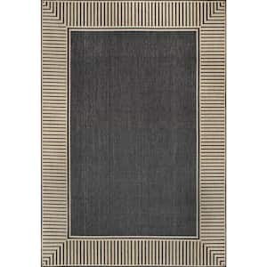 Asha Simple Border Dark Grey 8 ft. x 10 ft. Indoor/Outdoor Patio Area Rug