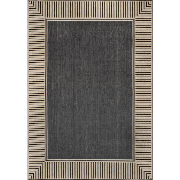 nuLOOM Asha Simple Border Dark Grey 8 ft. x 10 ft. Indoor/Outdoor Patio Area Rug