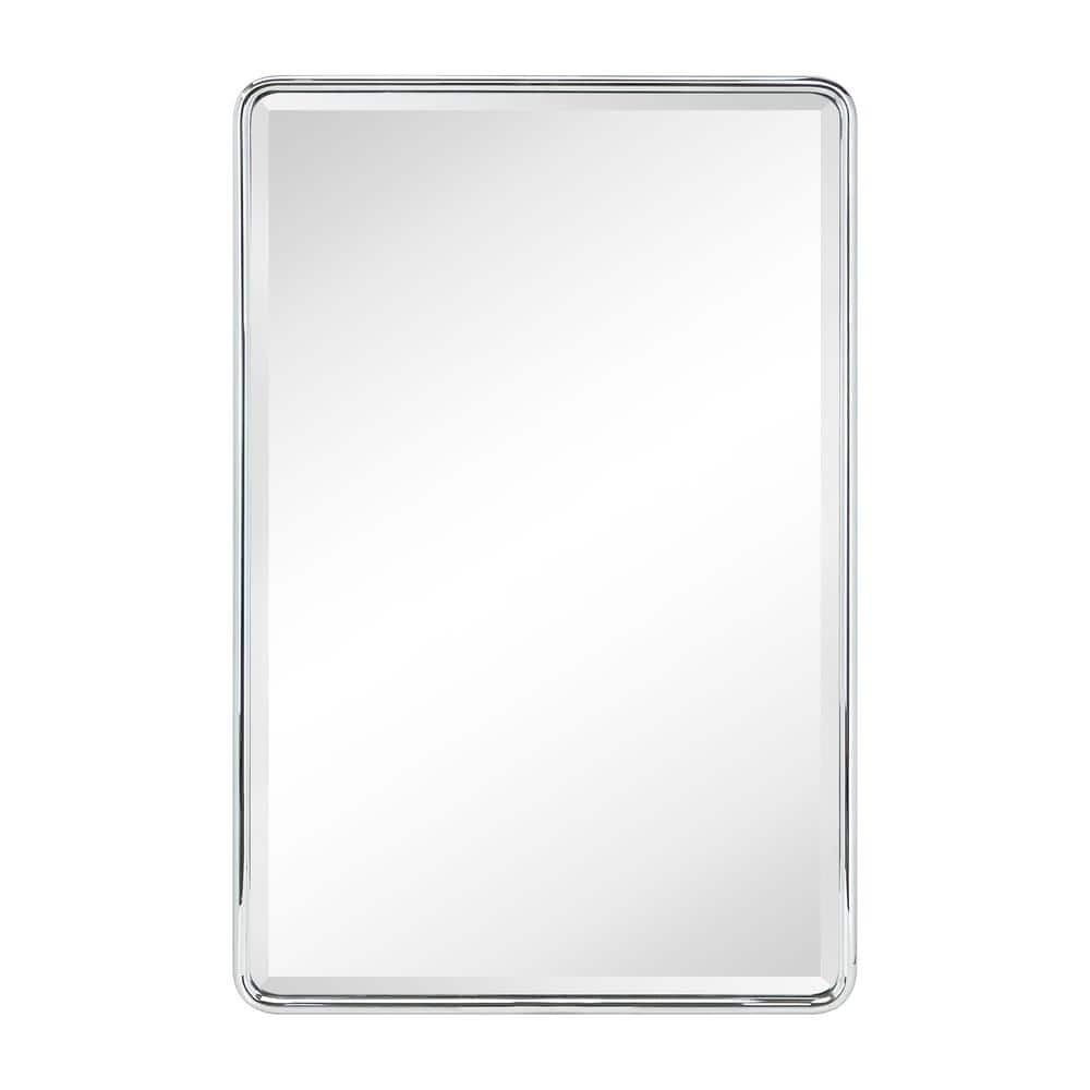Polished Nickel Rectangular Metal Framed Bathroom Medicine Cabinet with Mirror