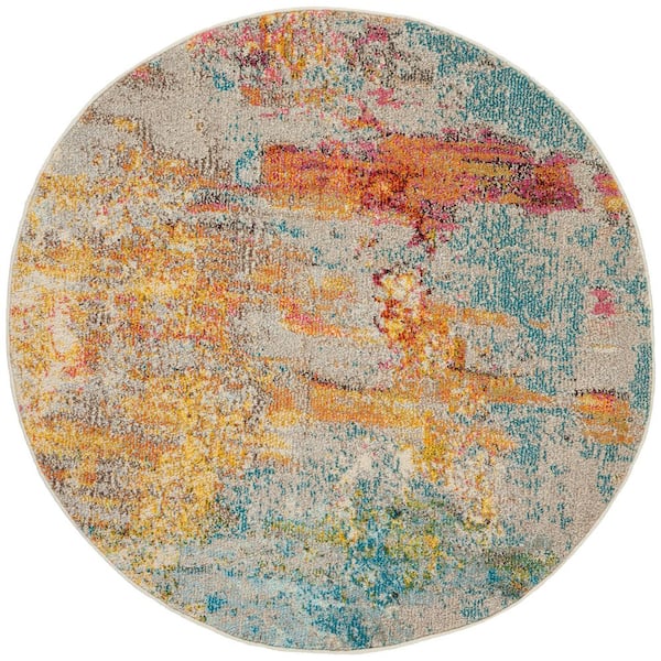 Celestial Sealife Multicolor 5 ft. x 5 ft. Abstract Modern Round Area Rug
