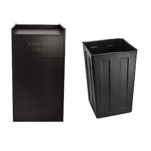 40 Gal. Black Wood Commercial Tray Top Waste Enclosure Trash Can Receptacle with Lid and Trrash Liner