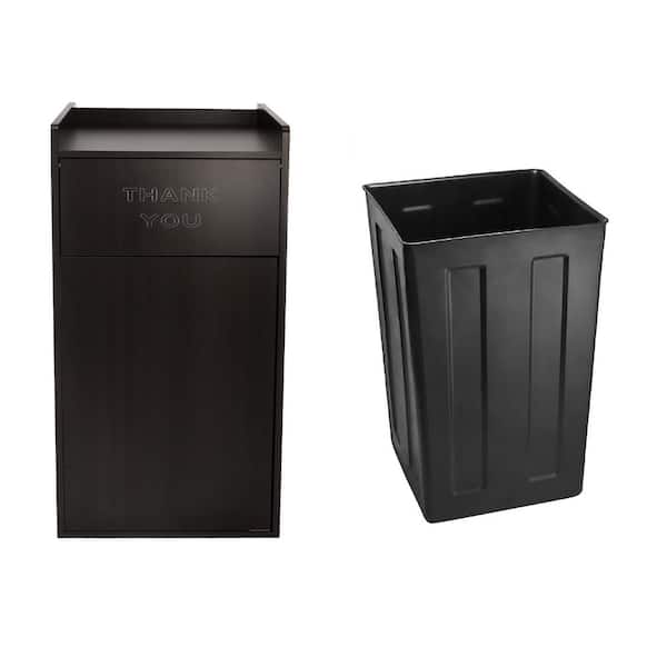 Alpine Industries 40 Gal. Black Wood Commercial Tray Top Waste Enclosure Trash Can Receptacle with Lid and Trrash Liner