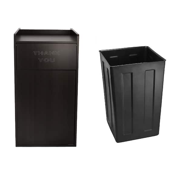 40 Gal. Black Wood Tray Top Commercial Trash Can Cover Food Service Industry Waste Enclosure with Lid and Insert Liner