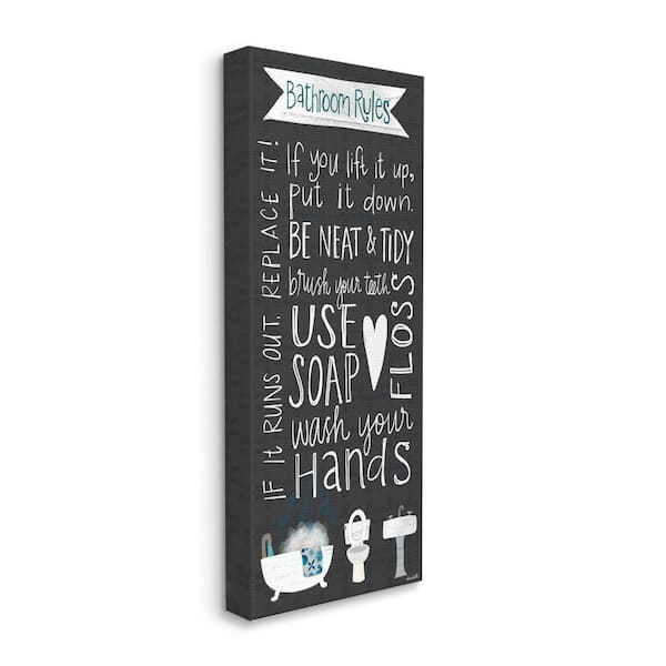 Stupell Industries Bathroom Rules Sign Whimsical Tub Toilet Sink by Katie Doucette Unframed Print Abstract Wall Art 10 in. x 24 in.