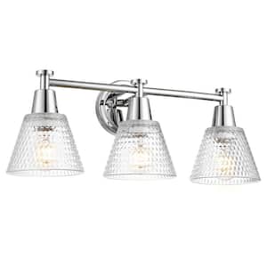 21.6 in. 3-Light Chrome Vanity Light with Hammered Glass Shade