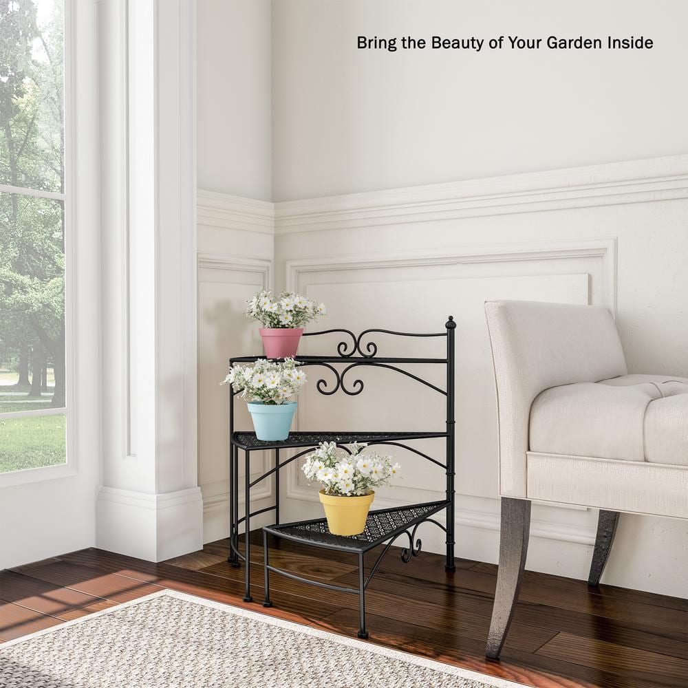 Black Metal 3-Tier Folding Spiral Stair Plant Stand